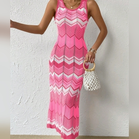 Dresses & Skirts - Women's Wave Striped Sweater Dress With Spaghetti Straps